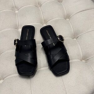 Stuart Weitzman Black Villa Slide Sandals